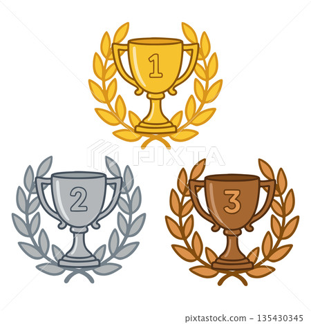 Gold, silver and bronze trophy icon illustration set Gold, silver and bronze trophy icon illustration set 135430345