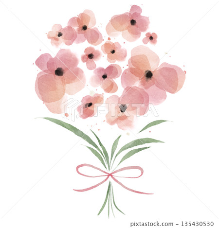 水彩風格粉紅花束插圖 135430530