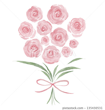 水彩粉色玫瑰花束插畫 | 溫柔優雅的花卉設計 135430531