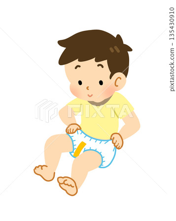 A boy changing into a new diaper 135430910