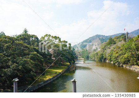 The view from Ise Jingu Uji Bridge over the river near Ise Shrine The view from Ise Jingu Uji Bridge over the river near Ise Shrine 135430985