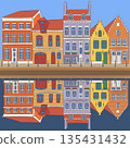 Color vector illustration of Bruges Belgium canal houses 135431432