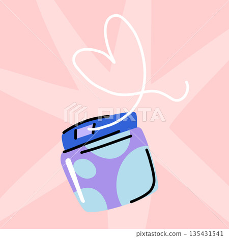 Heartshaped dental floss in a purple case on a bright pink background dental care oral care 135431541