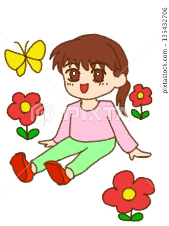 女孩在田野裡放鬆 女孩在田野裡放鬆 135432706