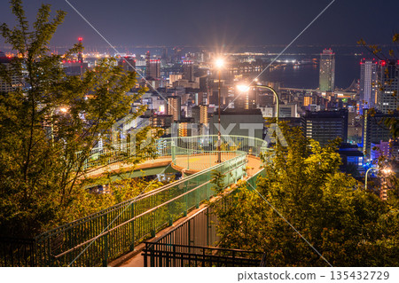 兵庫縣:黎明前神戶維納斯橋與諏訪山公園展望台的夜景 兵庫縣:黎明前神戶維納斯橋與諏訪山公園展望台的夜景 135432729