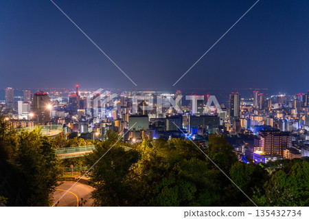 兵庫縣:黎明前神戶維納斯橋與諏訪山公園展望台的夜景 兵庫縣:黎明前神戶維納斯橋與諏訪山公園展望台的夜景 135432734