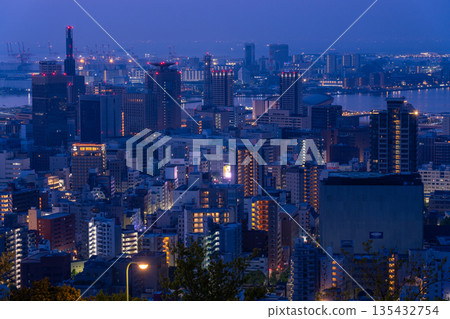 兵庫縣：黎明前神戶維納斯橋與諏訪山公園展望台的夜景 135432754