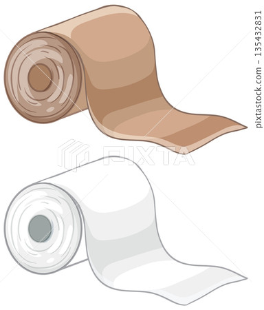 Medical Elastic Bandage Roll Vector Illustration in Color and Grayscale 135432831