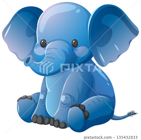 Cute Blue Baby Elephant Sitting in Cartoon Style Cute Blue Baby Elephant Sitting in Cartoon Style 135432833