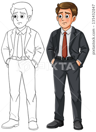 Businessman in Suit with Hands in Pockets Vector Illustration Businessman in Suit with Hands in Pockets Vector Illustration 135432847