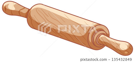 Wooden Rolling Pin Vector Illustration for Baking and Pastry Preparation Wooden Rolling Pin Vector Illustration for Baking and Pastry Preparation 135432849