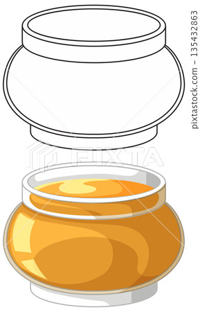 Vector Illustration of a Glass Bowl with Honey and Outline Version Vector Illustration of a Glass Bowl with Honey and Outline Version 135432863