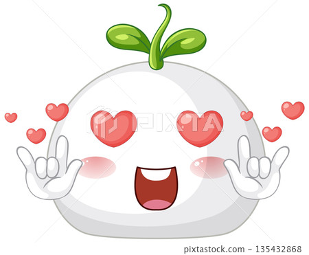 Cute White Blob Character with Heart Eyes and Sprout Head Cute White Blob Character with Heart Eyes and Sprout Head 135432868