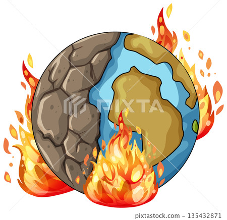 Burning Planet Earth Symbolizing Global Warming and Drought 135432871