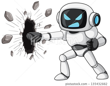 Angry Robot Punches Through Wall with Powerful Fist 135432882