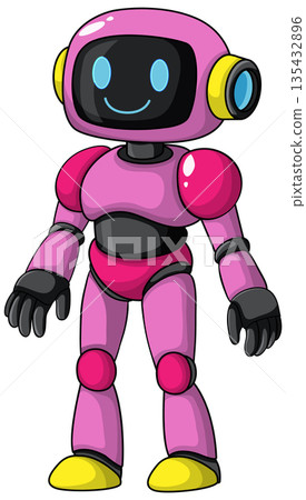 Smiling Pink Cartoon Robot Standing Upright Smiling Pink Cartoon Robot Standing Upright 135432896