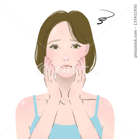 一位雙手摀臉的女士的美麗插畫——抗衰老 一位雙手摀臉的女士的美麗插畫——抗衰老 135432930