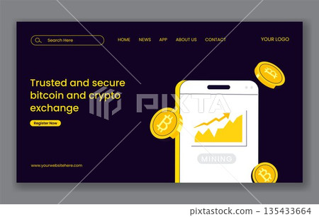 Cryptocurrency Wallet Trading Flat Illustration For Creative Social Media Landing Page Design 135433664