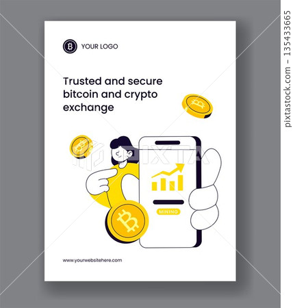 Vertical Poster Featuring Cryptocurrency Wallet Trading In Hand Drawn Flat Cartoon Illustration 135433665