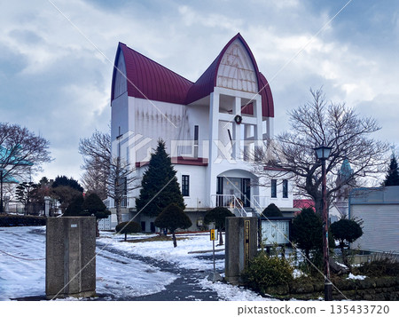Hakodate St. John's Church, diagonal front view, Hakodate City, Hokkaido, snow Hakodate St. John's Church, diagonal front view, Hakodate City, Hokkaido, snow 135433720