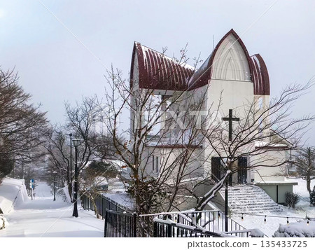 Hakodate St. John's Church, diagonal front view, Hakodate City, Hokkaido, snow Hakodate St. John's Church, diagonal front view, Hakodate City, Hokkaido, snow 135433725