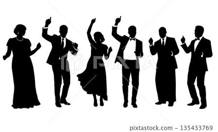 Black Solid Wedding Dance Silhouettes Set of Six on White Background 135433769