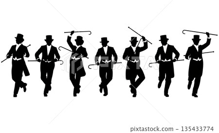 Black Solid Tap Dancer Silhouettes Set of Six on White Background 135433774