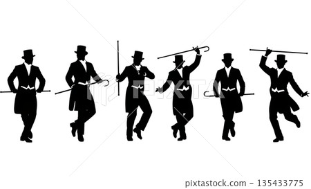 Black Solid Tap Dancer Silhouettes Set of Six on White Background Black Solid Tap Dancer Silhouettes Set of Six on White Background 135433775