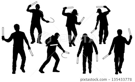 Black Solid Techno Rave Silhouettes Set of Six on White Background 135433778