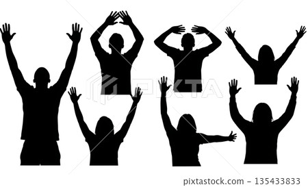 Black Solid Praise Dance Silhouettes Set of Six on White Background Black Solid Praise Dance Silhouettes Set of Six on White Background 135433833