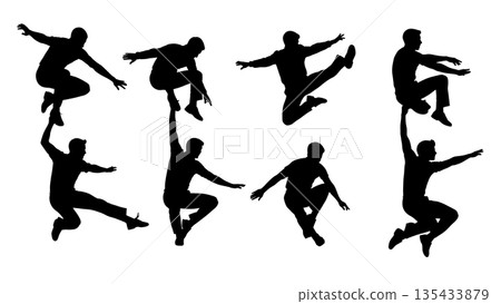 Black Solid Lindy Hop Silhouettes Set of Six on White Background Black Solid Lindy Hop Silhouettes Set of Six on White Background 135433879