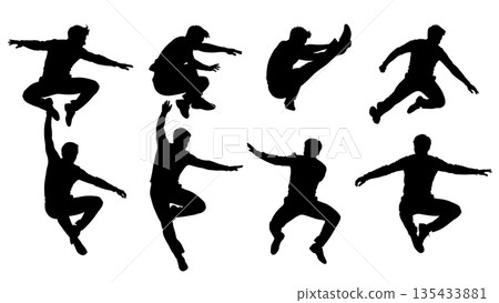 Black Solid Lindy Hop Silhouettes Set of Six on White Background Black Solid Lindy Hop Silhouettes Set of Six on White Background 135433881