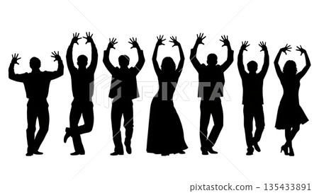 Black Solid Jazz Dance Silhouettes Set of Six on White Background Black Solid Jazz Dance Silhouettes Set of Six on White Background 135433891