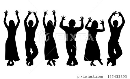 Black Solid Jazz Dance Silhouettes Set of Six on White Background Black Solid Jazz Dance Silhouettes Set of Six on White Background 135433893