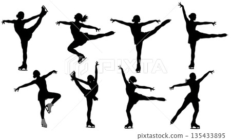 Black Solid Ice Dance Silhouettes Set of Six on White Background Black Solid Ice Dance Silhouettes Set of Six on White Background 135433895