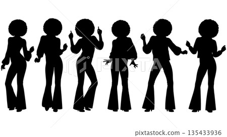 Black Solid Disco Diva Silhouettes Set of Six on White Background Black Solid Disco Diva Silhouettes Set of Six on White Background 135433936