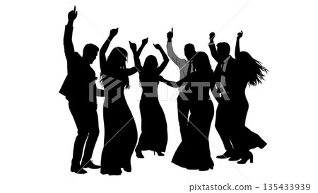 Black Solid Circle Dance Silhouettes Set of Six on White Background Black Solid Circle Dance Silhouettes Set of Six on White Background 135433939