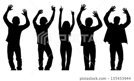 Black Solid Club Dancer Silhouettes Set of Six on White Background Black Solid Club Dancer Silhouettes Set of Six on White Background 135433944