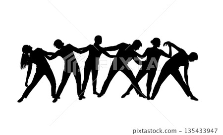 Black Solid Contact Improv Silhouettes Set of Six on White Background 135433947
