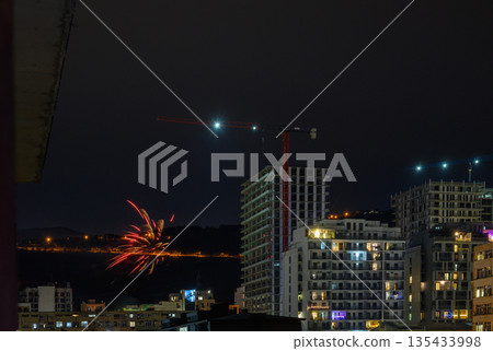 New Year's Fireworks Over Saburtalo District New Year's Fireworks Over Saburtalo District 135433998