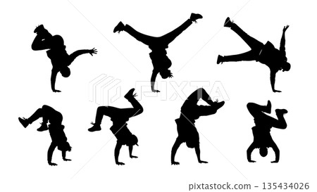 Black Solid Bgirl Floorwork Sweep Silhouettes Set of Six 135434026