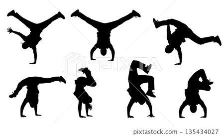 Black Solid Bgirl Floorwork Sweep Silhouettes Set of Six 135434027