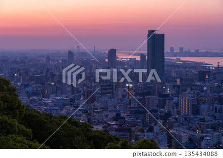 兵庫縣：黎明時分的神戶維納斯橋與諏訪山公園展望台 135434088