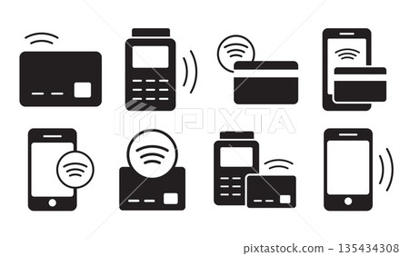 Contactless payment icons and wireless transaction for modern payment. Contactless payment icons and wireless transaction for modern payment. 135434308