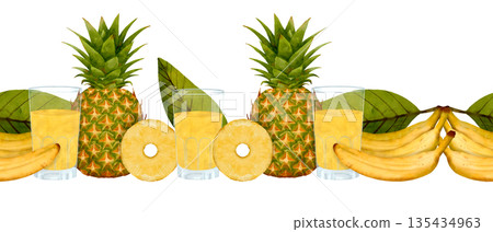 Seamless Repeating Design Featuring Watercolor Tropical Fruits And Greenery For Various Creative Projects 135434963