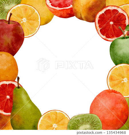 Vibrant Watercolor Fruit Decoration, Colorful Watercolor Collage Of Assorted Fresh Fruit Illustrations Vibrant Watercolor Fruit Decoration, Colorful Watercolor Collage Of Assorted Fresh Fruit Illustrations 135434968