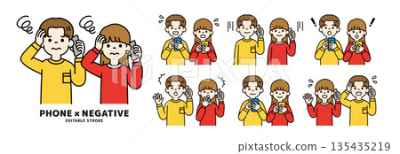 Vector illustration material set of young men, women, and university students holding smartphones with various expressions and poses_Color 135435219