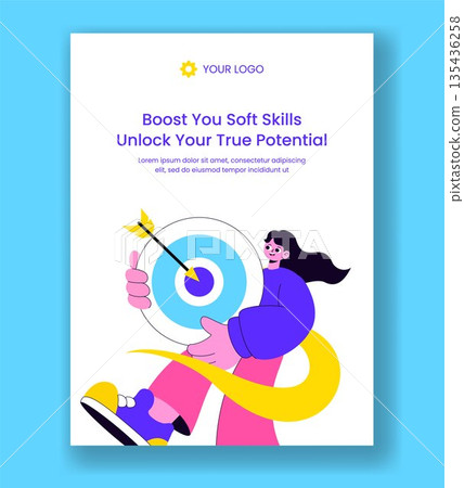 Vertical Poster with Soft Skills Flat Cartoon Hand Drawn Background Illustration 135436258
