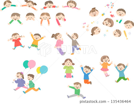 一群孩子擺出歡樂的姿勢 135436464