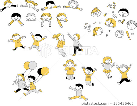 兒童活力姿勢合影，單色 135436465